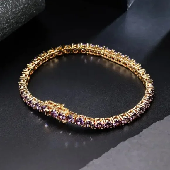 14K Gold 2ct Purple Amethyst Womens Gemstone Tennis Bracelet